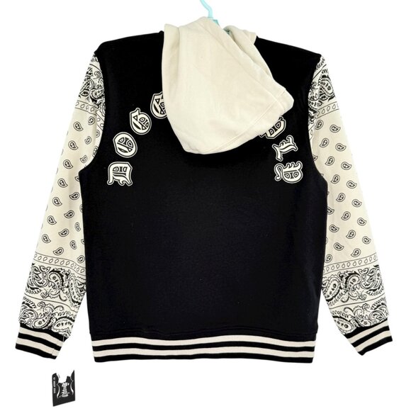 Dogg Supply By Snoop Dogg Mens Black/Cream Zip-Up Fleece Varsity Hoodie Sz M NWT - Picture 3 of 12